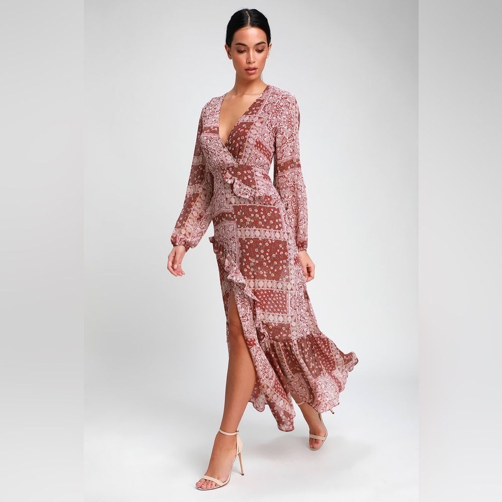 Lulus Field Of Flowers Rust Red Multi Print Long … - image 1